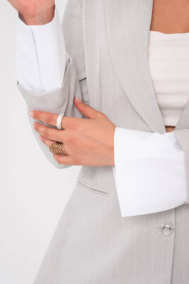Asmetrik Kesim Gömlek Deteylı Blazer Ceket Pantolon Takım TKM08013 - 12