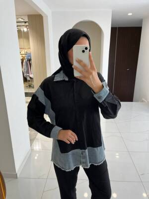 Basıc Parça Detaylı Oversize Denim Gömlek GMK16017 - SASİLVA