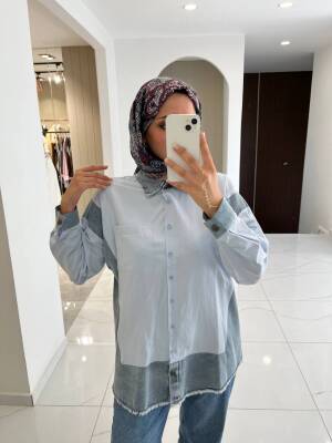 Basıc Parça Detaylı Oversize Denim Gömlek GMK16017 - 2