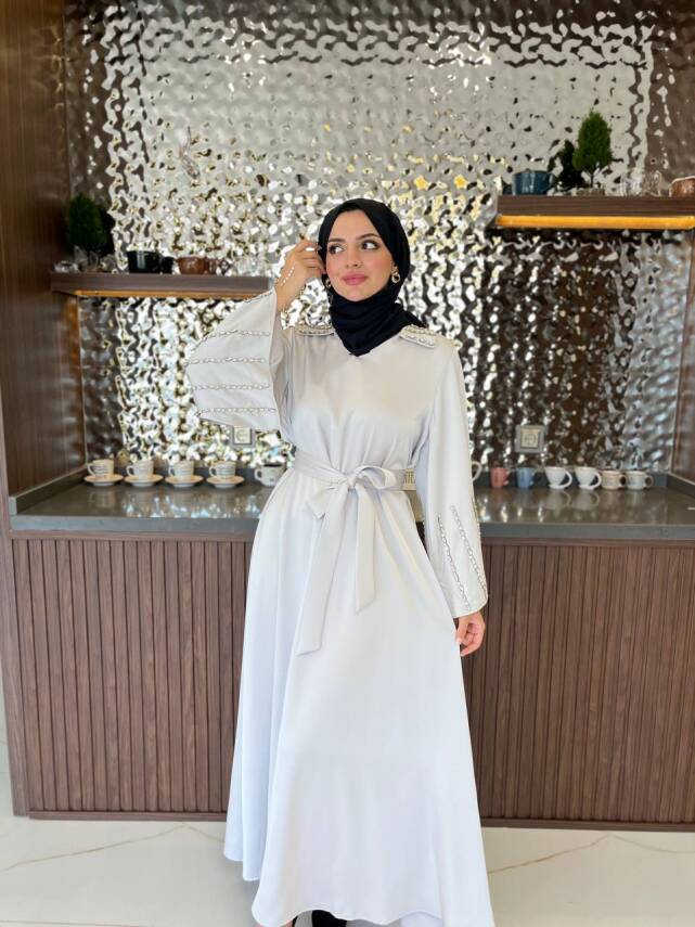 Boyun Taş İşlemli Kemer Aksesurlı Elbise S16044 - 12