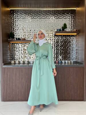 Boyun Taş İşlemli Kemer Aksesurlı Elbise S16044 - 5