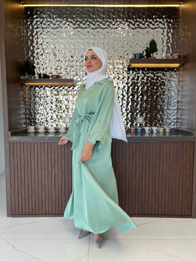 Boyun Taş İşlemli Kemer Aksesurlı Elbise S16044 - 8