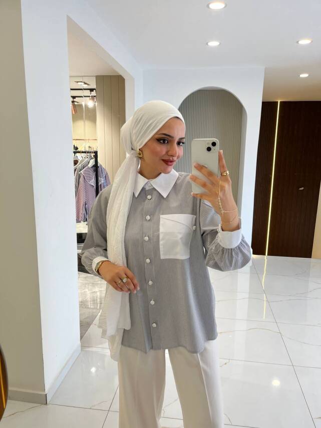 Cep Detaylı Çizgili Basıc Gömlek GMK16035 - 9