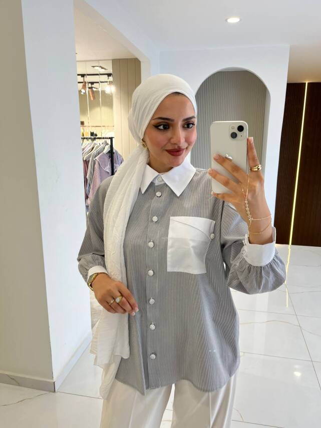 Cep Detaylı Çizgili Basıc Gömlek GMK16035 - 10