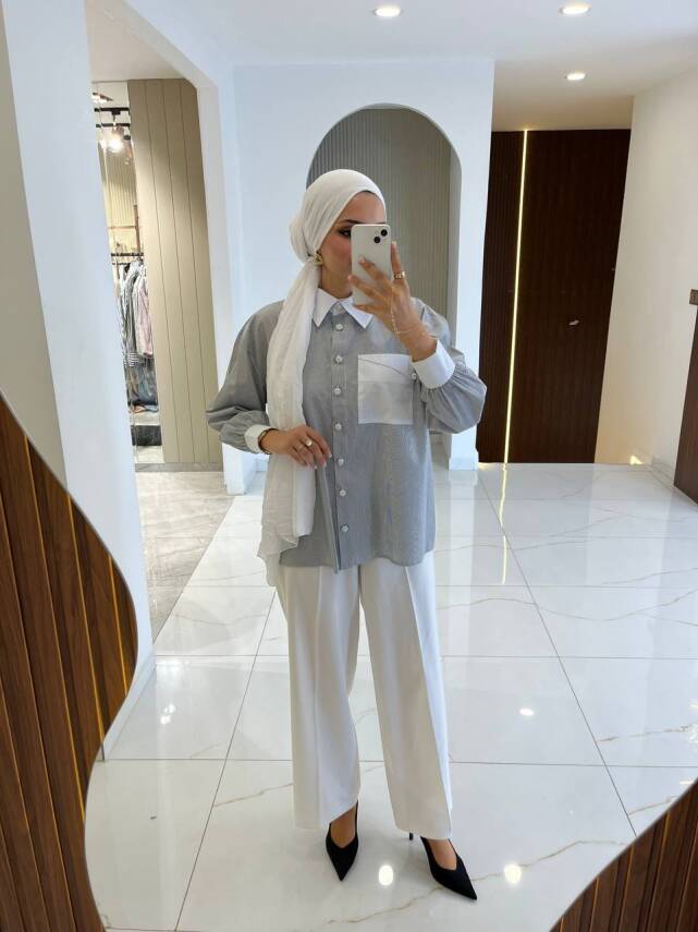 Cep Detaylı Çizgili Basıc Gömlek GMK16035 - 11