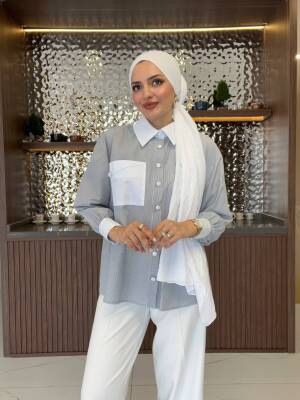 Cep Detaylı Çizgili Basıc Gömlek GMK16035 - 12