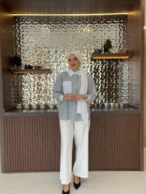 Cep Detaylı Çizgili Basıc Gömlek GMK16035 - 13