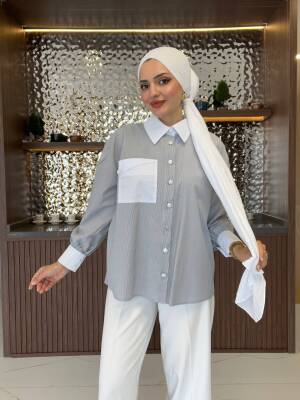 Cep Detaylı Çizgili Basıc Gömlek GMK16035 - 14