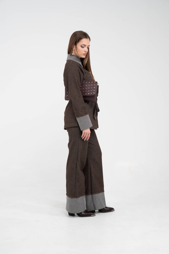 Çift Kumaş Detaylı Kuşaklı Kadın Takım 1759 - 4