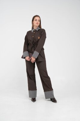 Çift Kumaş Detaylı Kuşaklı Kadın Takım 1759 - SASİLVA