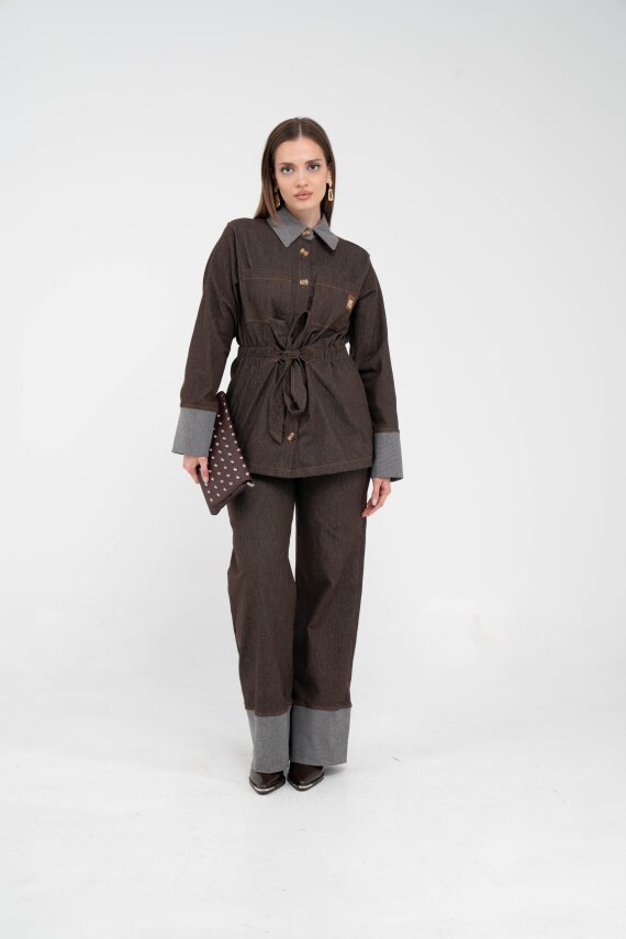 Çift Kumaş Detaylı Kuşaklı Kadın Takım 1759 - 2