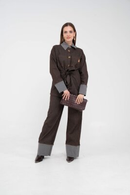 Çift Kumaş Detaylı Kuşaklı Kadın Takım 1759 - 3