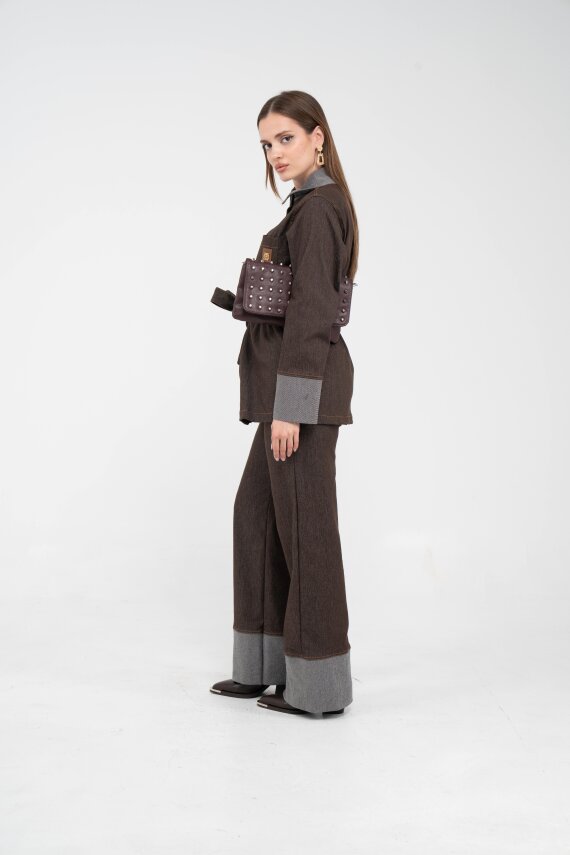 Çift Kumaş Detaylı Kuşaklı Kadın Takım 1759 - 5