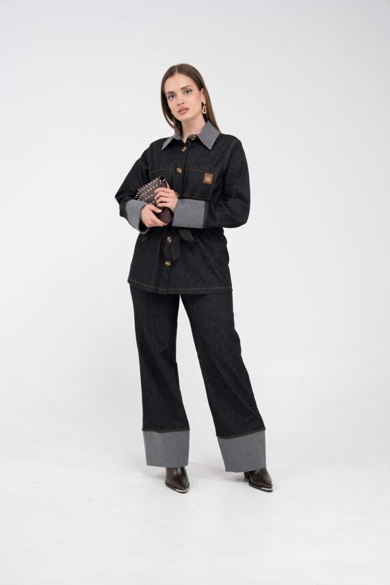 Çift Kumaş Detaylı Kuşaklı Kadın Takım 1759 - 7