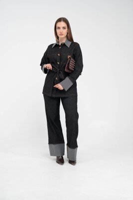 Çift Kumaş Detaylı Kuşaklı Kadın Takım 1759 - 8