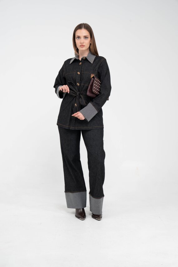 Çift Kumaş Detaylı Kuşaklı Kadın Takım 1759 - 8