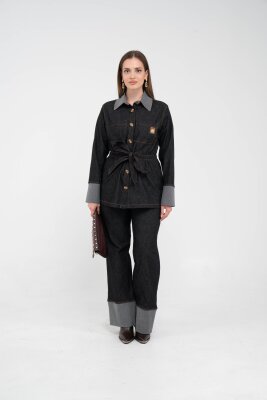 Çift Kumaş Detaylı Kuşaklı Kadın Takım 1759 - 9