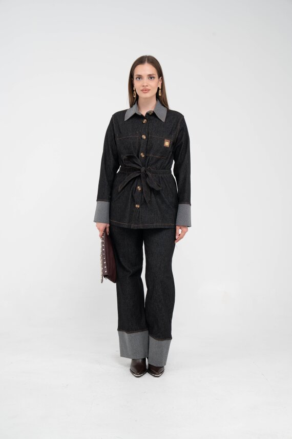 Çift Kumaş Detaylı Kuşaklı Kadın Takım 1759 - 9