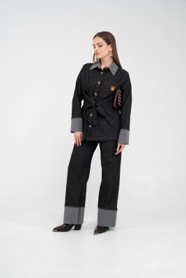 Çift Kumaş Detaylı Kuşaklı Kadın Takım 1759 - 10