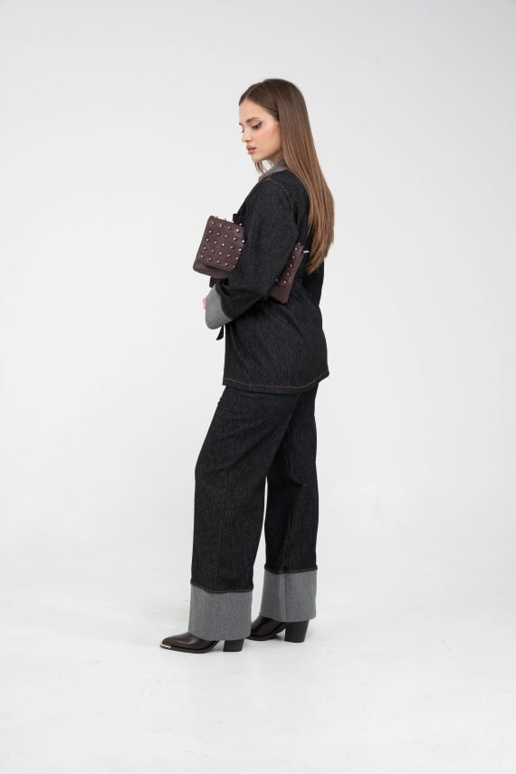 Çift Kumaş Detaylı Kuşaklı Kadın Takım 1759 - 12