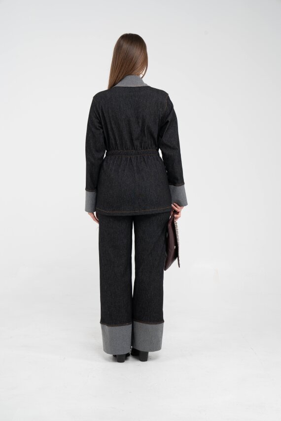 Çift Kumaş Detaylı Kuşaklı Kadın Takım 1759 - 13