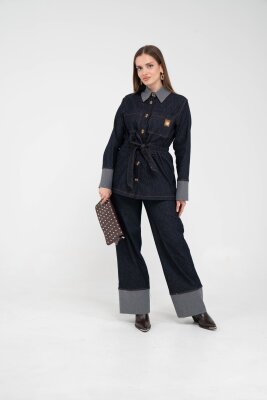 Çift Kumaş Detaylı Kuşaklı Kadın Takım 1759 - 14