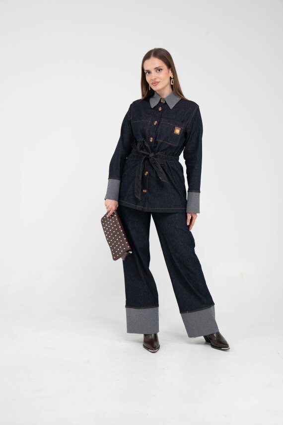 Çift Kumaş Detaylı Kuşaklı Kadın Takım 1759 - 14