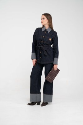 Çift Kumaş Detaylı Kuşaklı Kadın Takım 1759 - 16