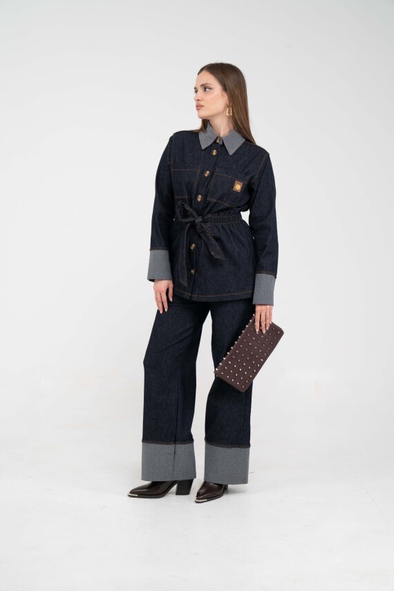 Çift Kumaş Detaylı Kuşaklı Kadın Takım 1759 - 16