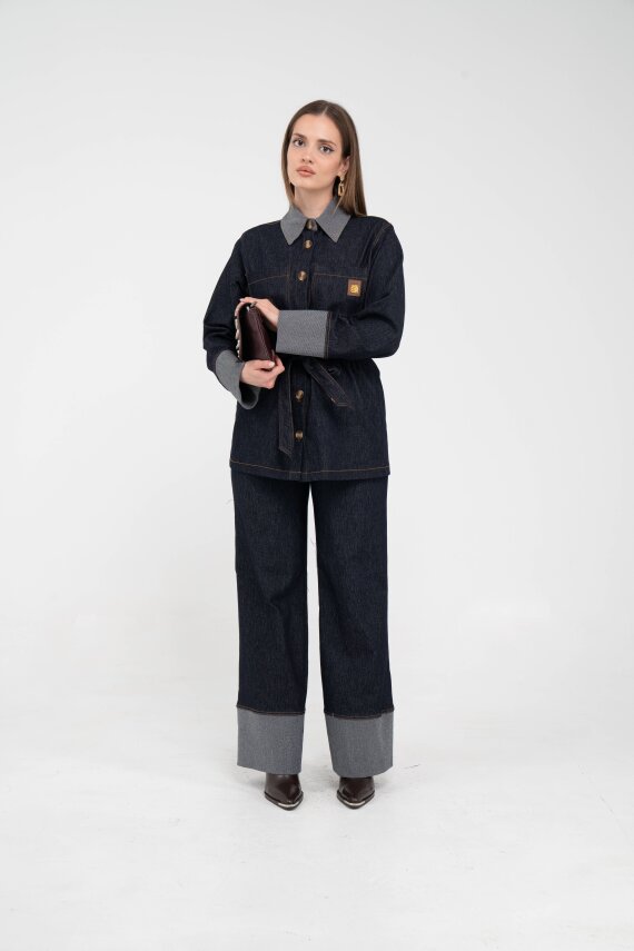 Çift Kumaş Detaylı Kuşaklı Kadın Takım 1759 - 19