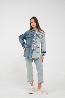 Çift Renk Basıc Kol Aksesurlı Cep Detaylı Paça Püskül Pantolon Gömlek Takım TKM16019 - 3