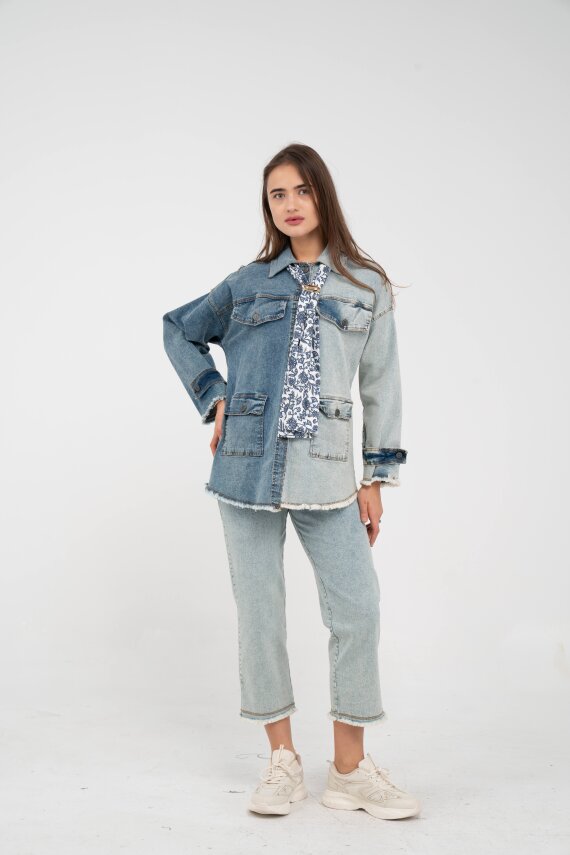 Çift Renk Basıc Kol Aksesurlı Cep Detaylı Paça Püskül Pantolon Gömlek Takım TKM16019 - 3