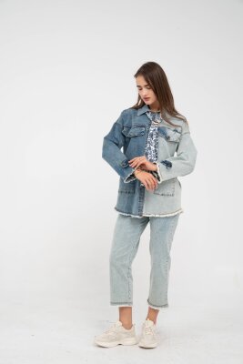 Çift Renk Basıc Kol Aksesurlı Cep Detaylı Paça Püskül Pantolon Gömlek Takım TKM16019 - 4