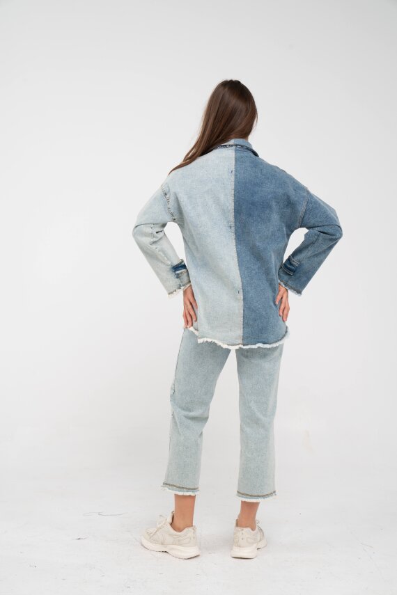 Çift Renk Basıc Kol Aksesurlı Cep Detaylı Paça Püskül Pantolon Gömlek Takım TKM16019 - 9