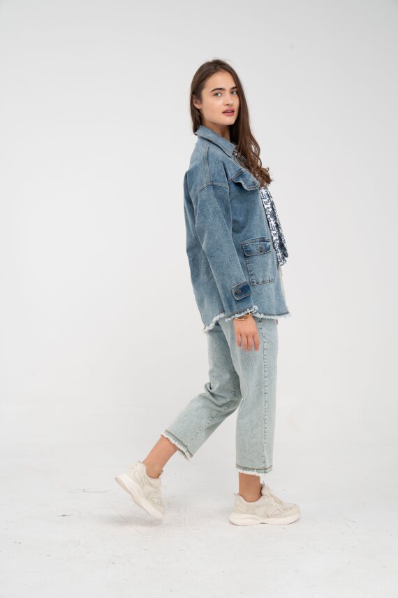 Çift Renk Basıc Kol Aksesurlı Cep Detaylı Paça Püskül Pantolon Gömlek Takım TKM16019 - 7