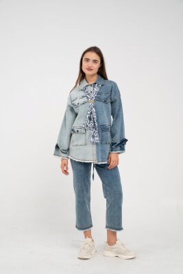 Çift Renk Basıc Kol Aksesurlı Cep Detaylı Paça Püskül Pantolon Gömlek Takım TKM16019 - 3