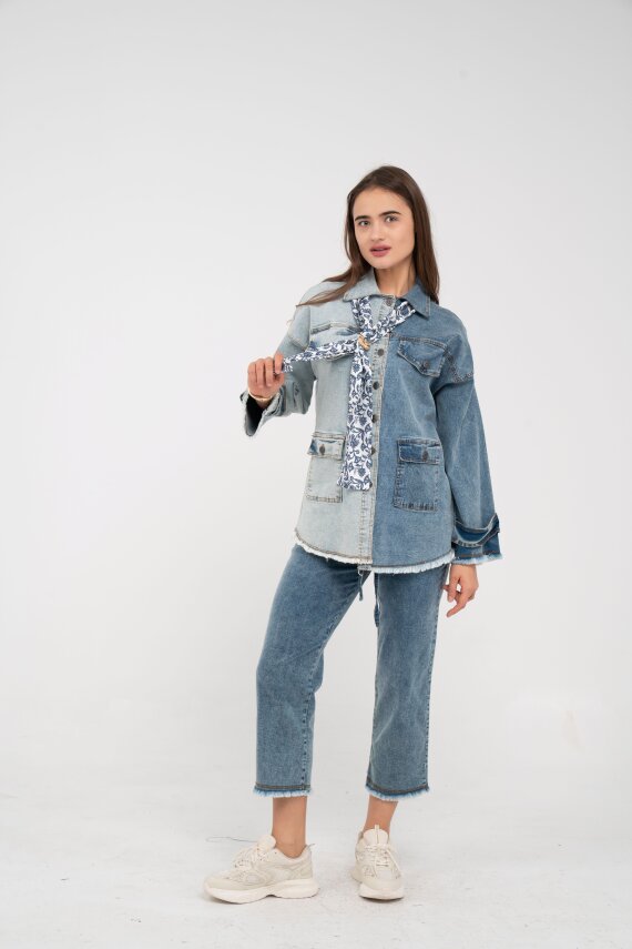 Çift Renk Basıc Kol Aksesurlı Cep Detaylı Paça Püskül Pantolon Gömlek Takım TKM16019 - 5