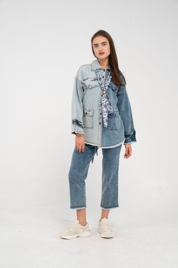 Çift Renk Basıc Kol Aksesurlı Cep Detaylı Paça Püskül Pantolon Gömlek Takım TKM16019 - 8