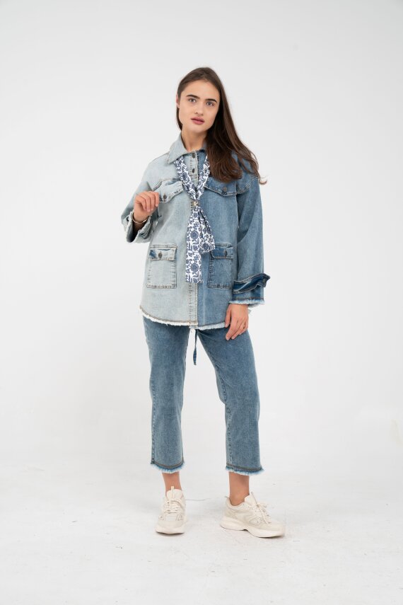 Çift Renk Basıc Kol Aksesurlı Cep Detaylı Paça Püskül Pantolon Gömlek Takım TKM16019 - 1