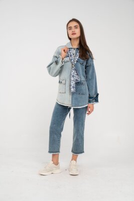 Çift Renk Basıc Kol Aksesurlı Cep Detaylı Paça Püskül Pantolon Gömlek Takım TKM16019 - 9