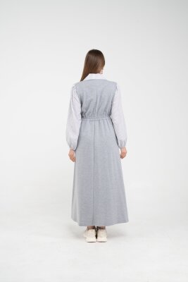 Çizgili Gömlek Detaylı Kuşaklı Elbise Takım K8059 - 6