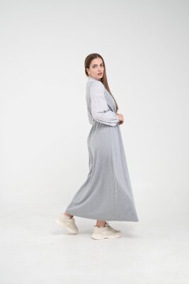 Çizgili Gömlek Detaylı Kuşaklı Elbise Takım K8059 - 4