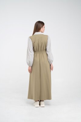 Çizgili Gömlek Detaylı Kuşaklı Elbise Takım K8059 - 18