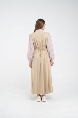 Çizgili Gömlek Detaylı Kuşaklı Elbise Takım K8059 - 23