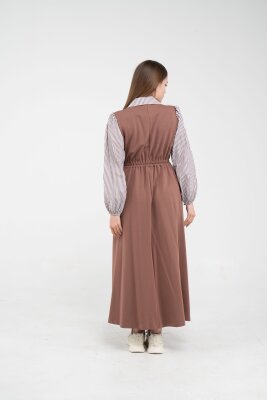 Çizgili Gömlek Detaylı Kuşaklı Elbise Takım K8059 - 29
