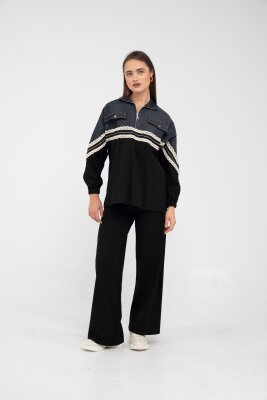 Dantel Şeritli Kot Detaylı İkili Takım K1751 - 2