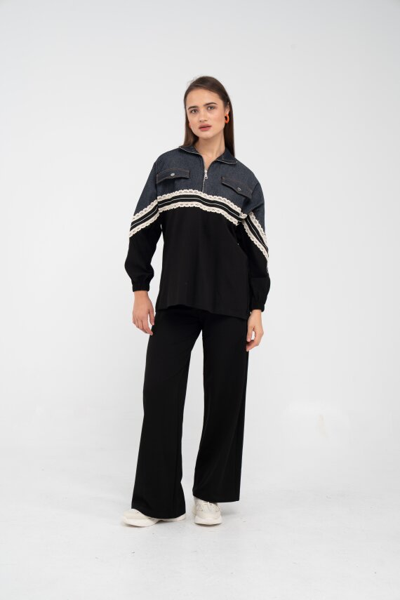 Dantel Şeritli Kot Detaylı İkili Takım K1751 - 2