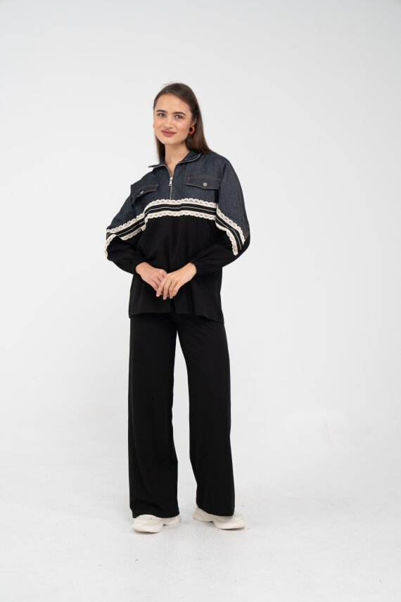 Dantel Şeritli Kot Detaylı İkili Takım K1751 - 3