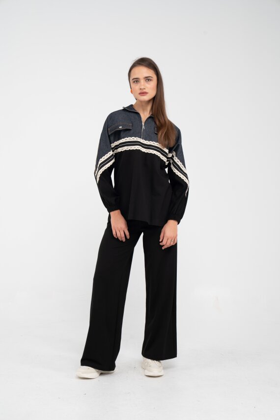 Dantel Şeritli Kot Detaylı İkili Takım K1751 - 5