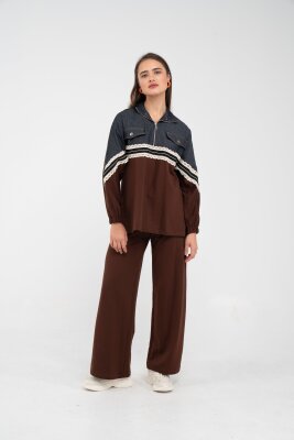 Dantel Şeritli Kot Detaylı İkili Takım K1751 - 12